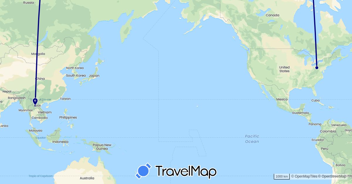 TravelMap itinerary: driving in Laos, United States (Asia, North America)